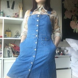 Gap button front denim overall mid length dress